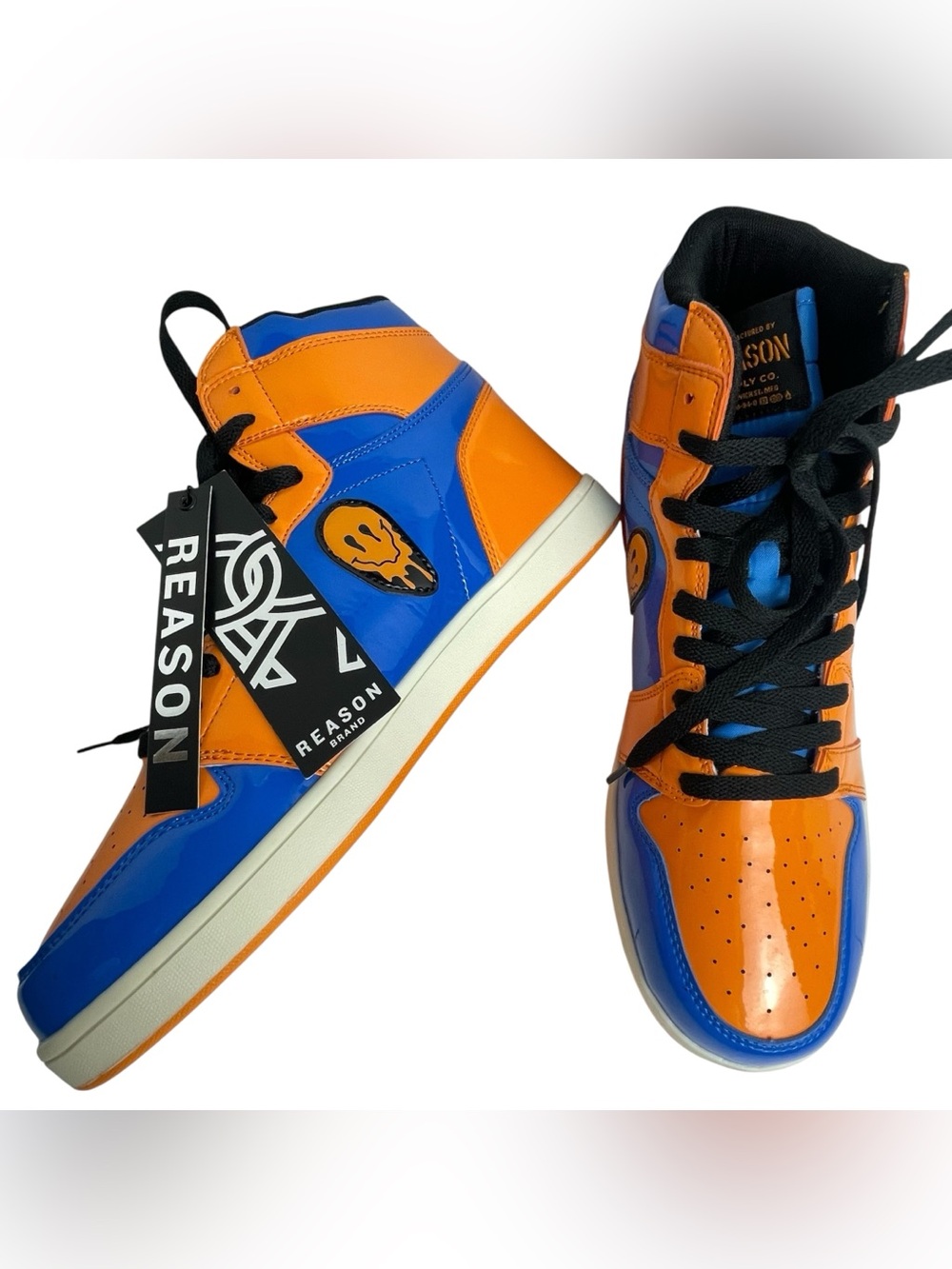 Reason Brand Men’s NWOB Drippy Smiley Orange/Blue Stomper High Top Sneaker Sz 11